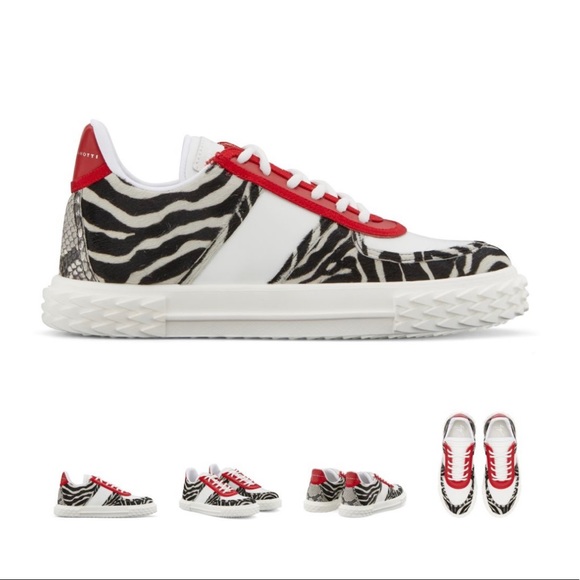 New Giuseppe Zanotti Mixed Media Leather and Calf Hair Sneakers